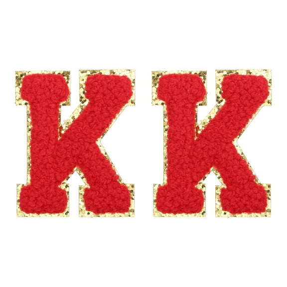 Uxcell Chenille Letter Patches 2.2" Self Adhesive Letter K Stick on Embroidered Patch for Clothing Repair (Red, Pack of 2)