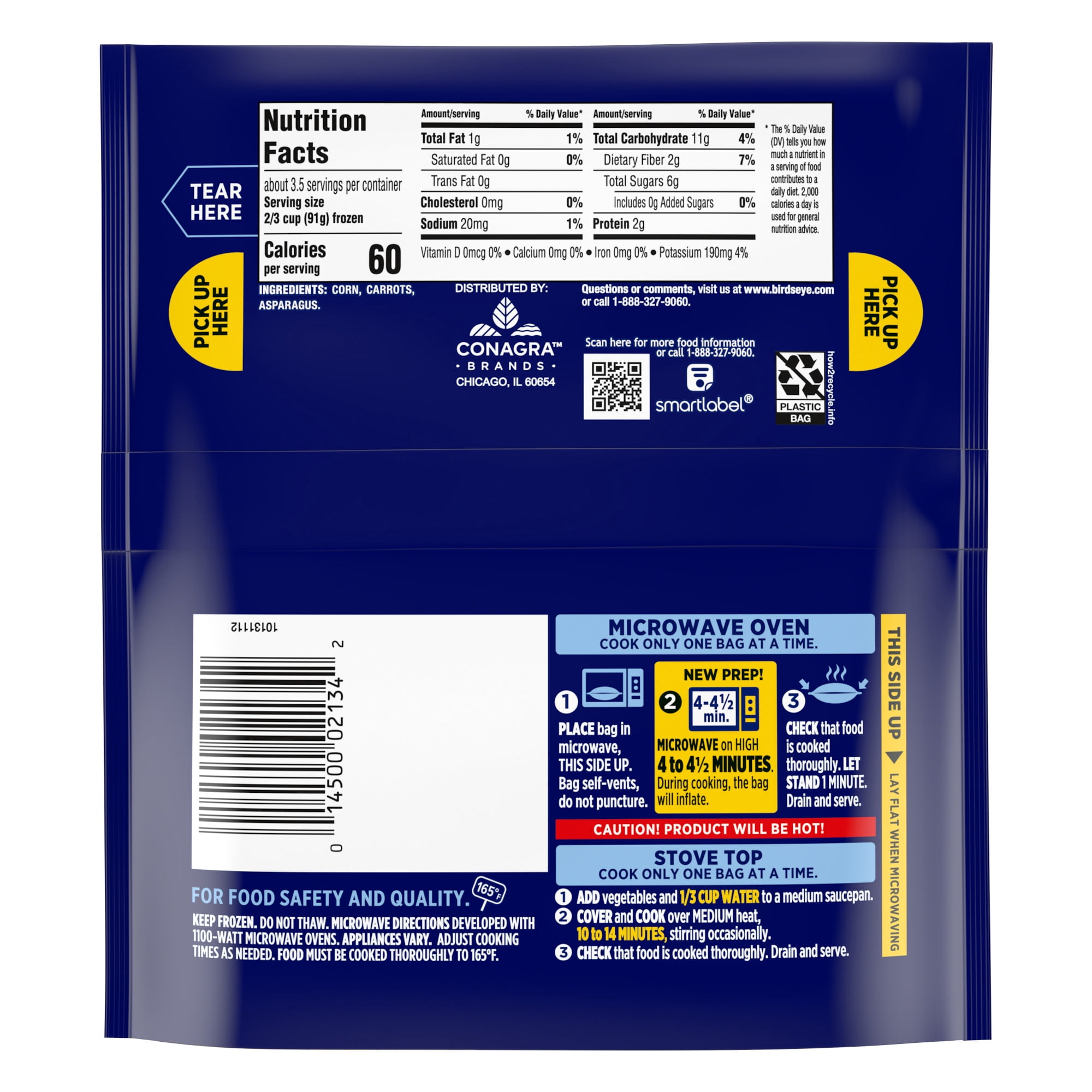 Birds Eye Steamfresh Corn, Carrots & Asparagus Mixed Vegetables, Frozen Vegetables, 10.8 oz. Bag