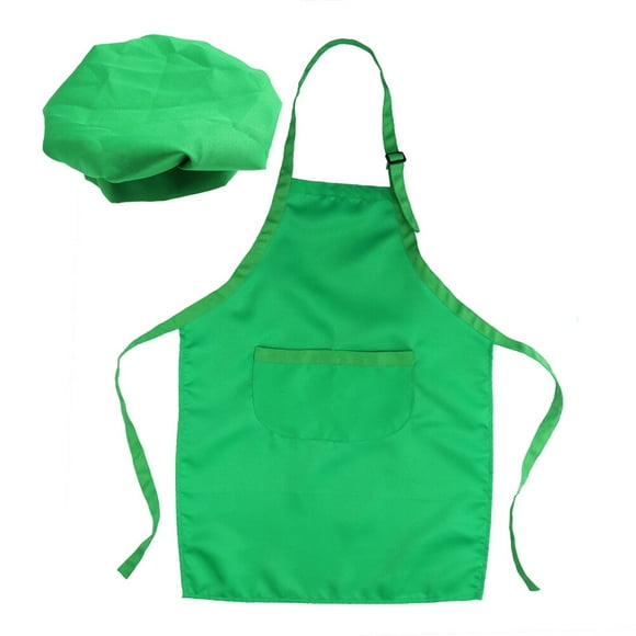 KAKOWELY 2pcs Kids Chef Set Complete Children Kitchen Gift Playset with Chef and Apron for Cooking Baking Painting Decorating Party (Green),23.62"X17.72"X0.04"