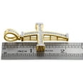 thumbnail image 4 of 10K Yellow Gold Real Diamond 1 Row Cross Pendant Fluted Bezel Edge 2" Charm 1 CT, 4 of 5