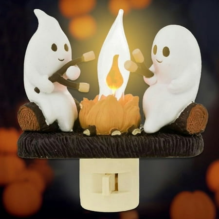 

2024 Ghost Campfire Flickering Nightlight-2 Ghosts Roasting Marshmallows at Campfire 3D Spooky Fire Marshmallow Night Light 5in LED Campfire Night Lights Funny Halloween Decor (1pcs)