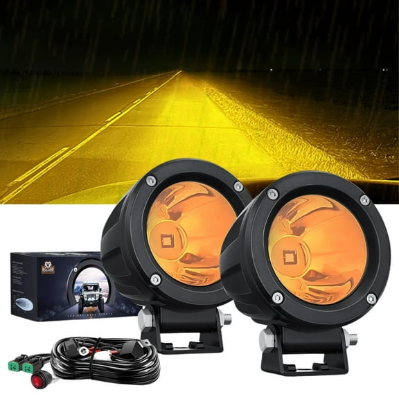 Nilight Motorcycle Led Pods Amber Fog Lights 2Pcs 3inch Yellow Round led Offroad Built-in EMC Driving Lights w/ 18AWG DT Wiring Harness Kit for Motorbike SUV ATV Truck Boat