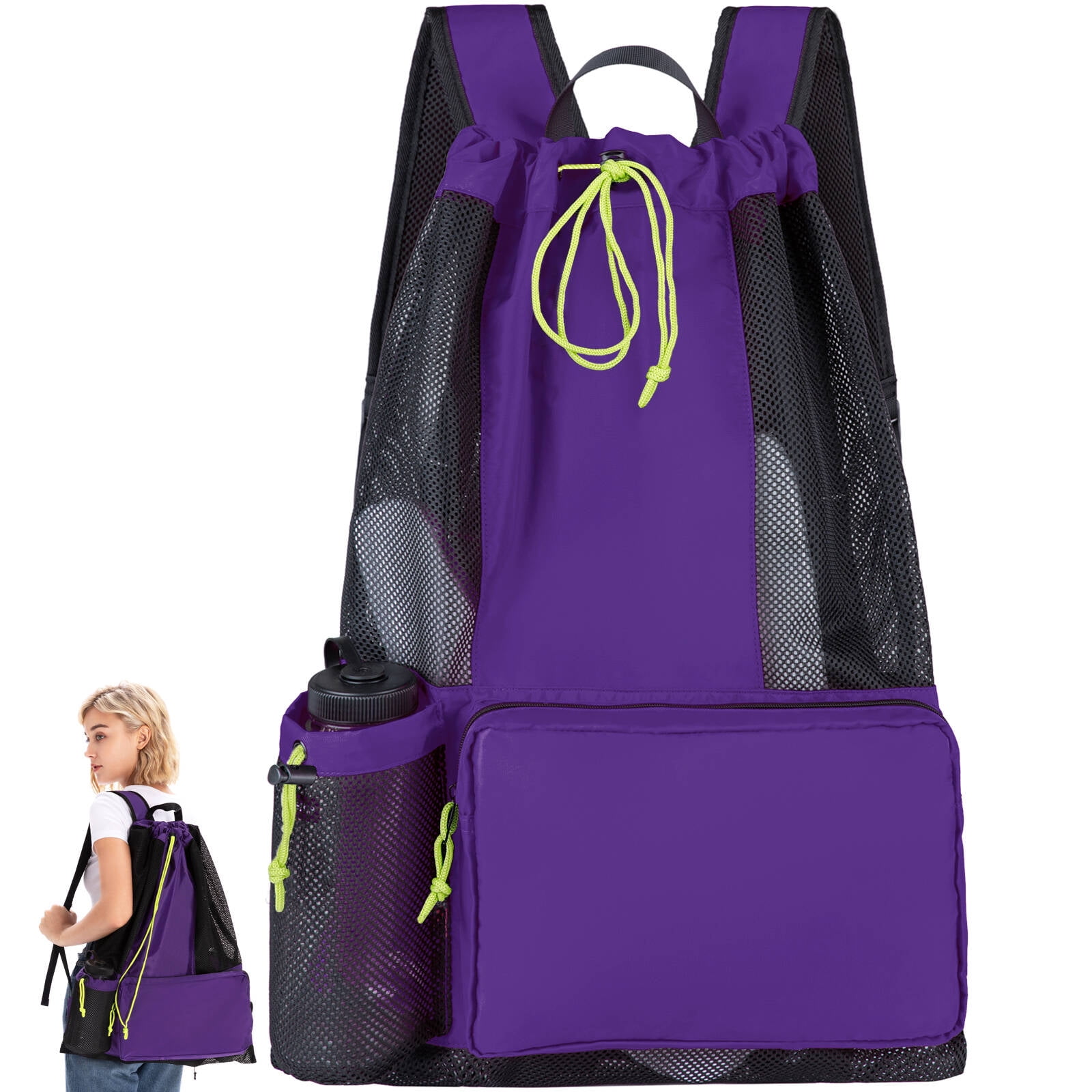 Swim Bag for Swimmers Mesh Beach Bag Backpack Purple