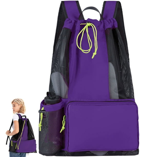 Swim Bag for Swimmers Mesh Beach Bag Backpack Purple