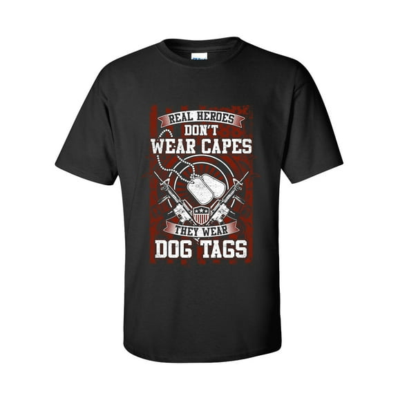 US Military Real Heroes Don't Wear Capes They Wear Dog Tags Unisex Short Sleeve T-shirt-Black-small