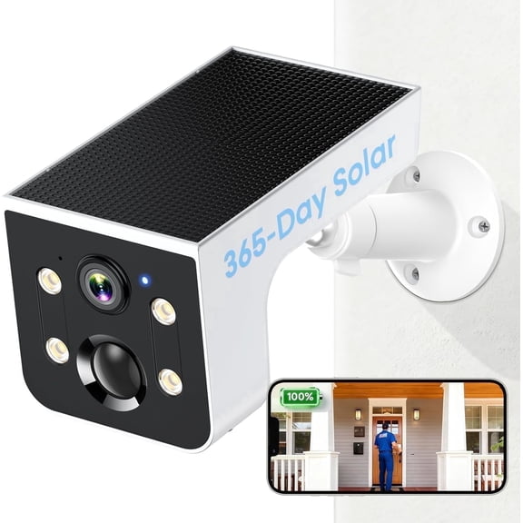 2K Solar Powered Camera, 2.4G WIFI Camera Outdoor Wireless, Motion Detection, Color Night Vision, Waterproof IP67, Easy Setup for Home & Business Monitoring