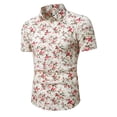 thumbnail image 4 of Mens Hawaiian Shirt Short Sleeve Floral Print Button Down Lapel Top Casual Loose Summer Seaside Holiday Beach Shirts for Men Light Pink XL, 4 of 4