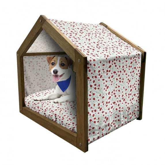 Poppy Flower Pet House, Overlappings with Thin Long Stems and Plucked Petals Romantic Art, Outdoor & Indoor Portable Dog Kennel with Pillow and Cover, 5 Sizes, Red Black and Green, by Ambesonne