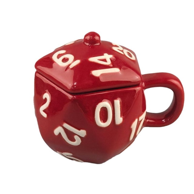 Taza de cerámica con forma de dado y tapa, 350 ml, diseño divertido y único