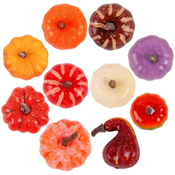 10 Pcs Assorted Size Artificial Pumpkins Fall Decorations, Candy Color Foam Pumpkin Autumn Decor, Decorative Faux Pumpkin for Halloween Thanksgiving Table Centerpiece Mantle Bowl Wedding Party