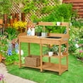 thumbnail image 2 of Topeakmart Potting Bench Table with Removable Sink Drawer Shelves for Outdoor, Natural Wood, 2 of 7