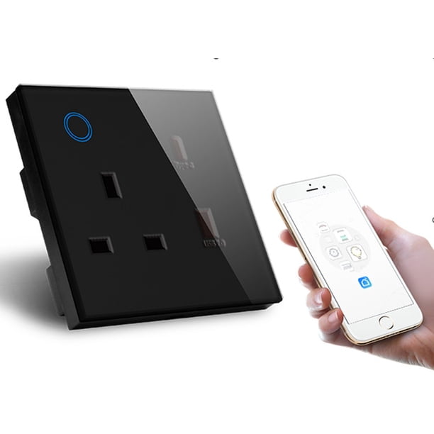 Adecuado para el enchufe inteligente con wifi Graffiti, panel de vidrio templado, hogar inteligente, interruptor de enchufe universal de pared USB de 2 orificios