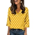 thumbnail image 2 of JoveMarine Women's V-Neck 3/4 Sleeve Satin Blouse with Polka Dot Print Loose Fit Lightweight Top for Spring/Summer Daily Wear Yellow XL, 2 of 6
