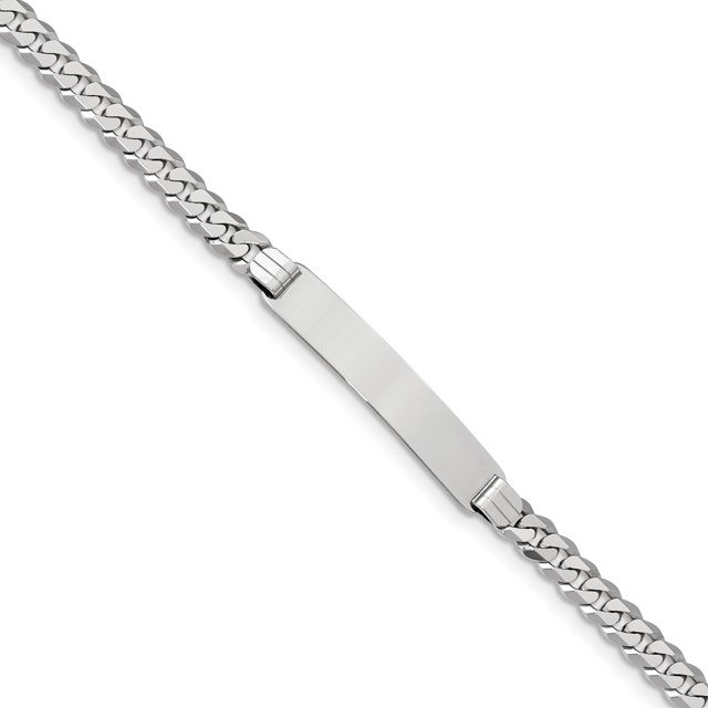 14k WG Flat Curb Link ID Bracelet (Weight: 9.44 Grams, Length: 7 Inches)