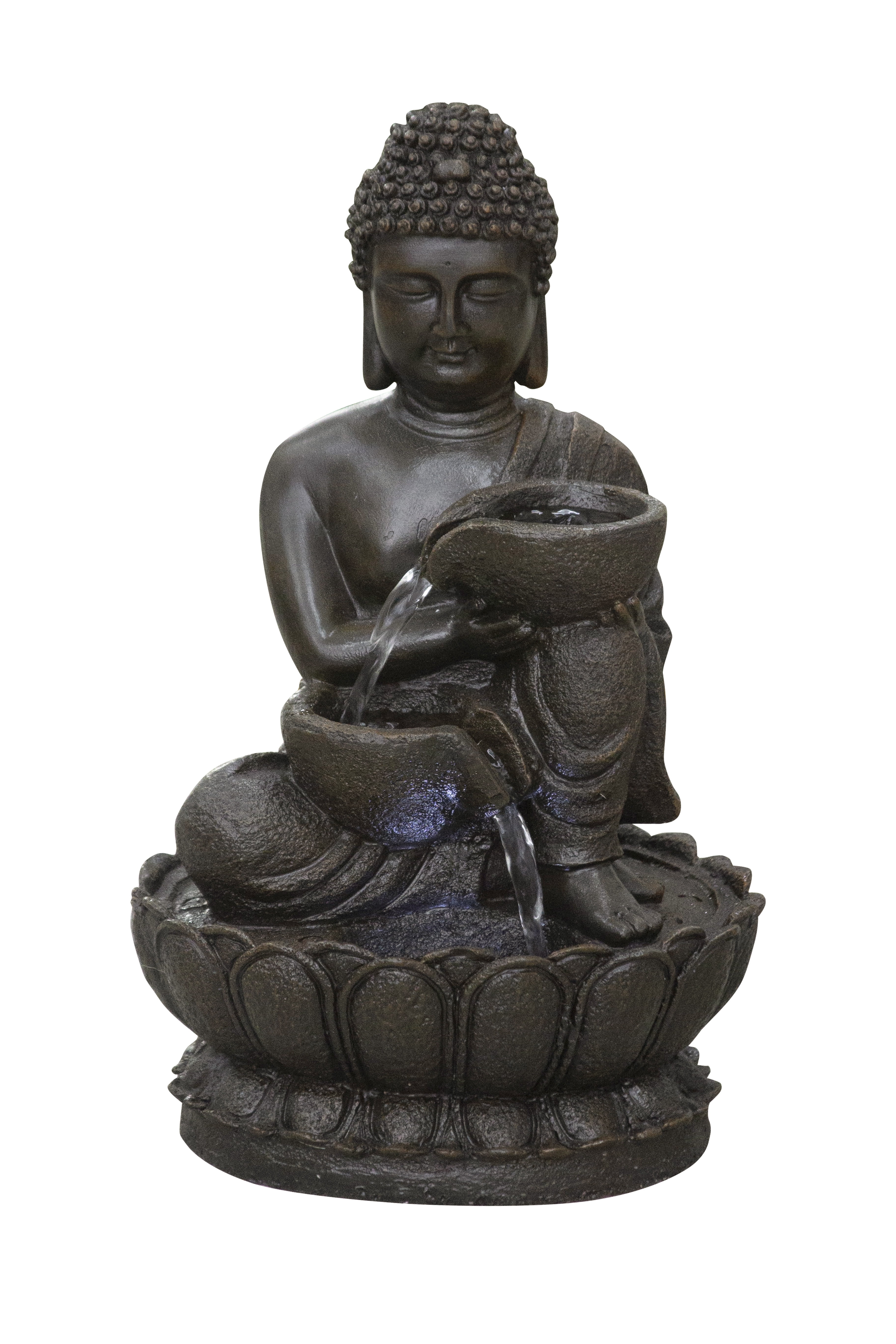 13.75" H Buddha Fountain with LED For Tabletop Décor