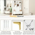 thumbnail image 5 of 75.4" Large Storage Hall Tree, Modern Multi-Functional Storage Bench with High Gloss Fluted Doors, Luxurious Coat Rack with 6 Gold Hooks, Tall Storage Cabinet for Living Room, Living Room, White, 5 of 9