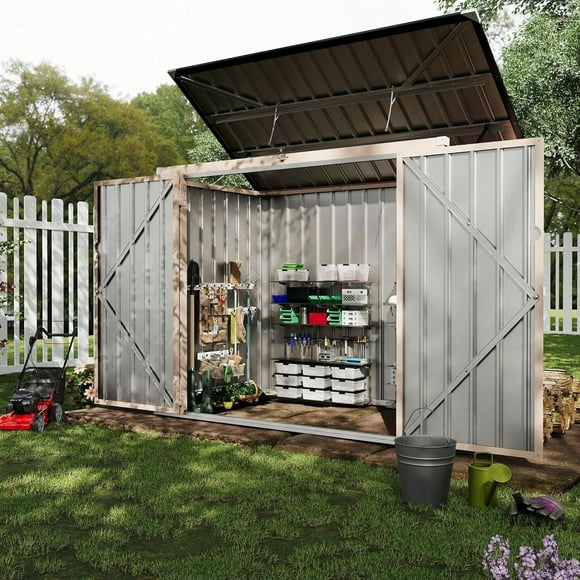 2 Poubelles en Métal pour Rangement Extérieur, Abri de Rangement pour Bacs à Ordures 3 X 6 Pi avec Couvercle à Chaîne, Abris en Métal pour Poubelle pour Jardin, Cour Arrière, Pelouse et Patio