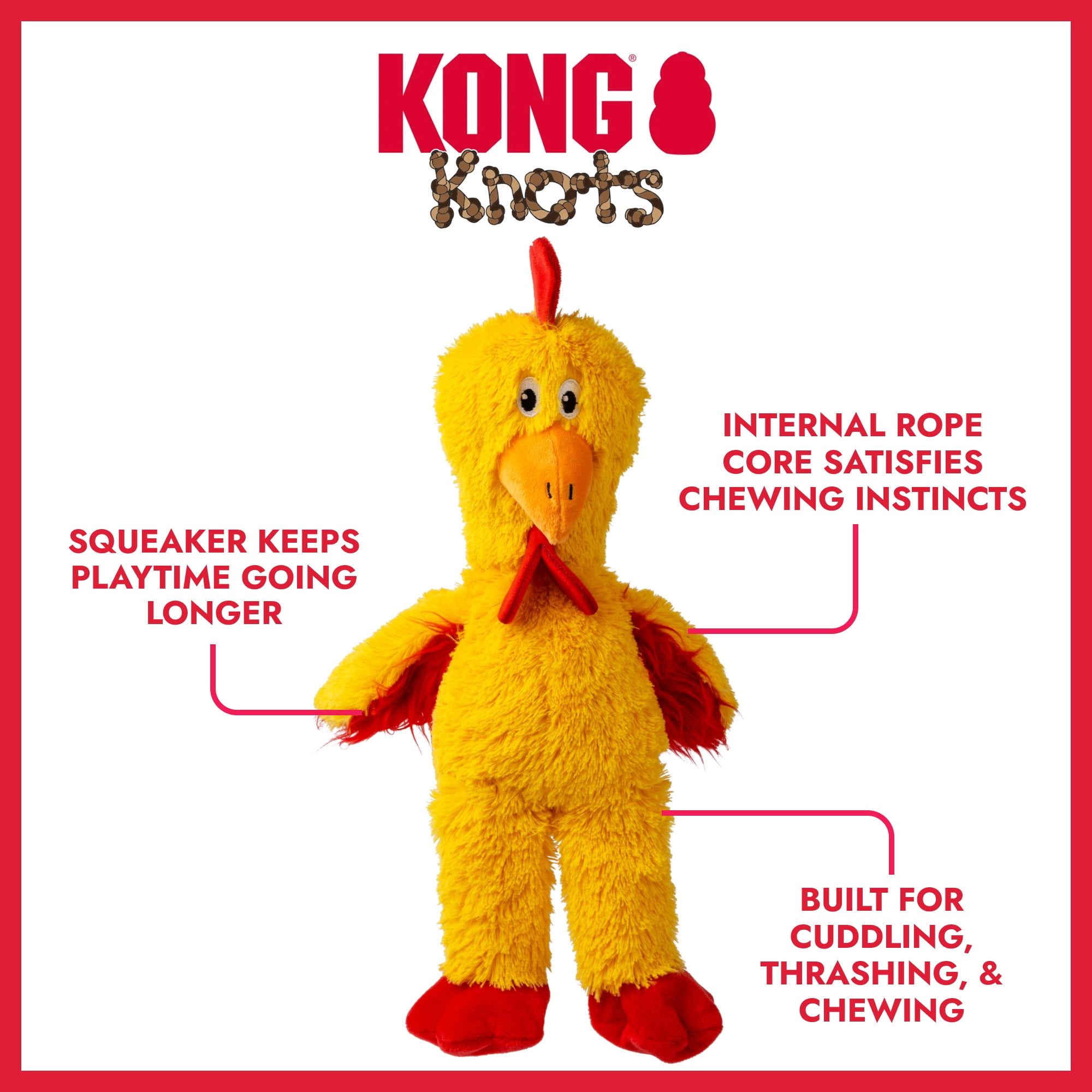 KONG® Knots, LocalFinds Chewable 1-Piece Knot Chicken with 2 Squeakers, M/L (1 Pack)