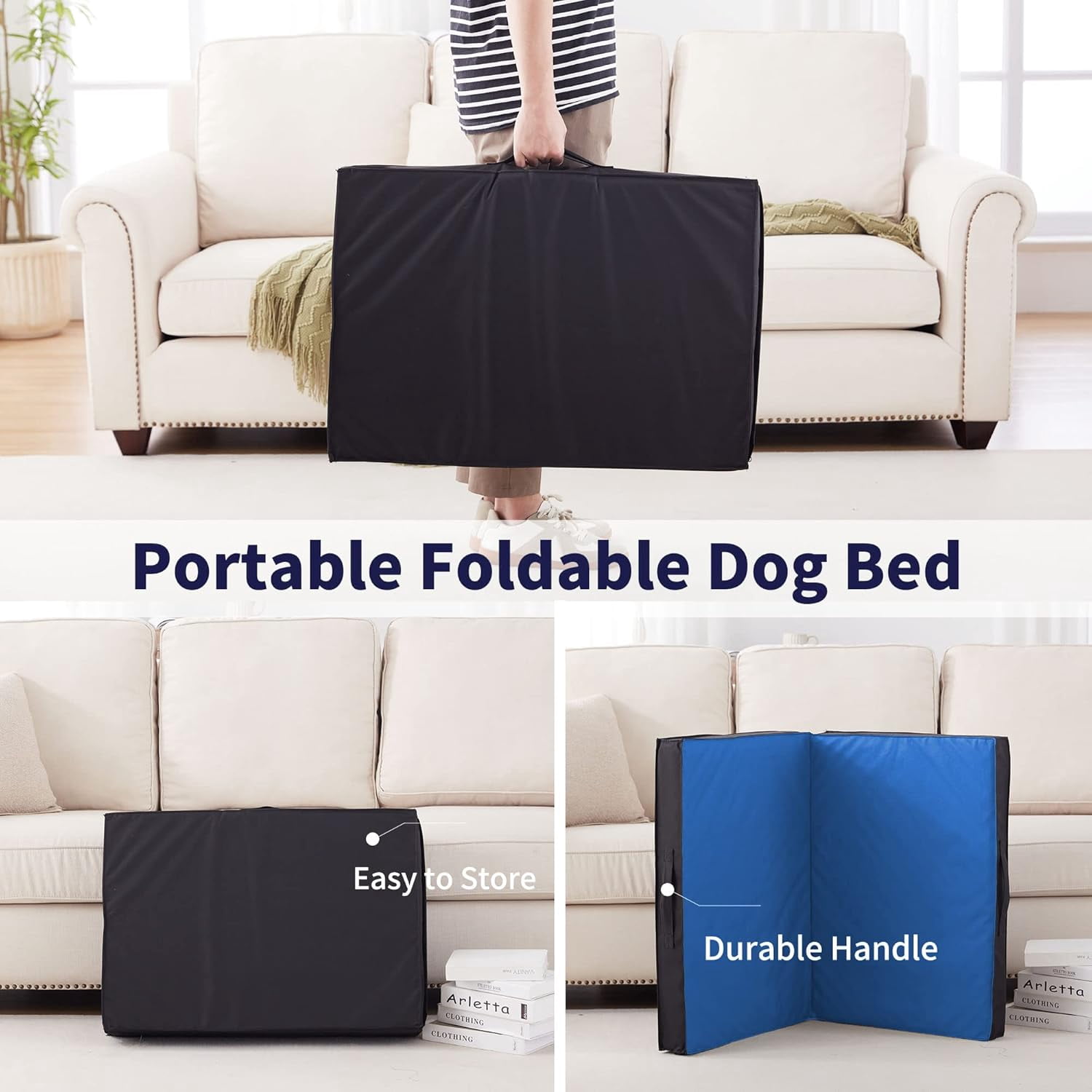 Waterproof Foldable Outdoor Dog Bed for Large Dogs, Orthopedic Portable All-Weather Bed with Washable Cover, 41 Inch for Indoor and Outside Use