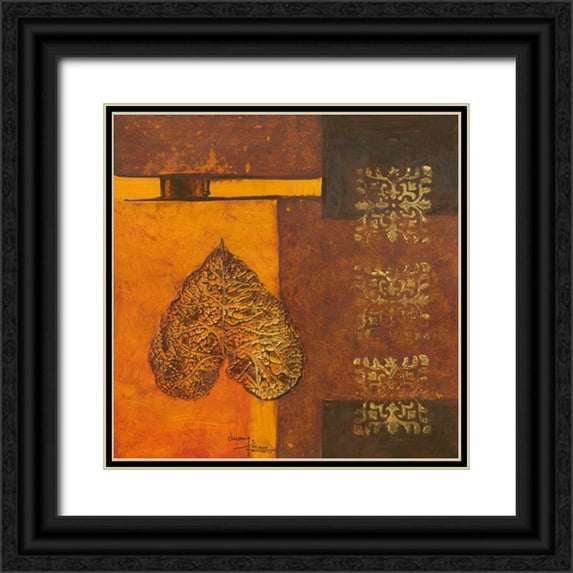 Umang 20x20 Black Ornate Wood Framed with Double Matting Museum Art Print Titled - Leaflets 1