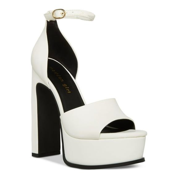MADDEN GIRL Womens White 1 Platform Adjustable Ankle Strap Babydoll Round Toe Block Heel Buckle Dress Heeled Sandal 9.5 M