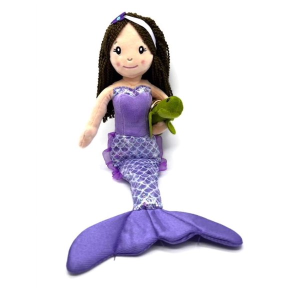 The Petting Zoo Mermaid Doll with Sea Turtle Stuffed Animal- Great Gifts for Girls, Mermaid Plush Doll with Turtle Plush Toy, 17 inch (Brunette)