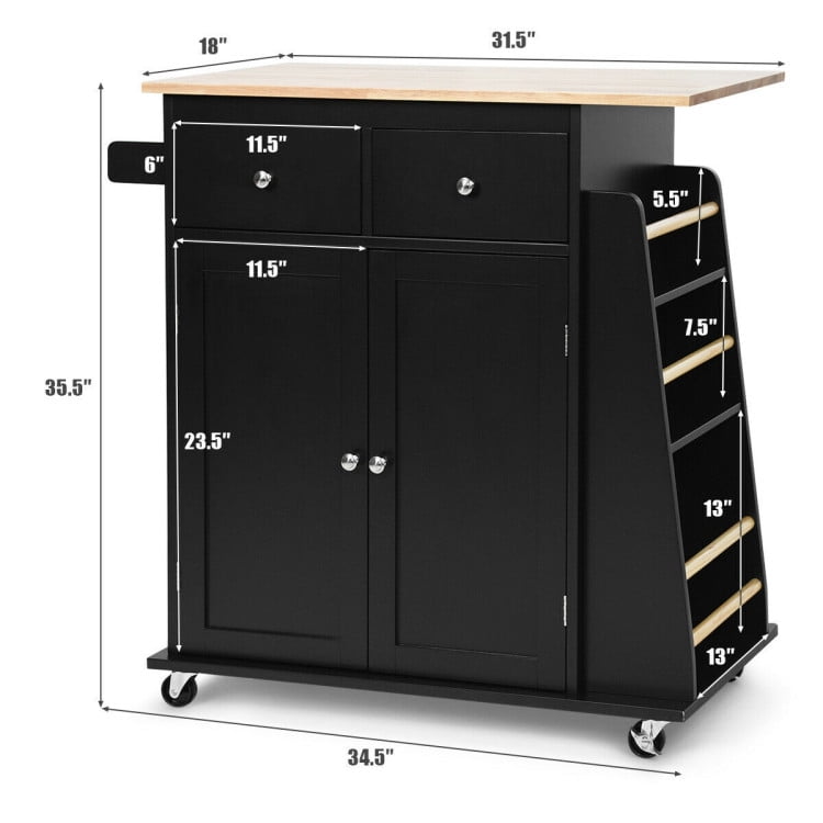 Finihen Rolling Cart, Kitchen Island Cart, Rubber Wood Countertop Rolling Kitchen Island Cart, for Kitchen, Dining Room, Black Finihen Rolling Cart, Kitchen Island Cart, Rubber Wood Countertop Rolling Kitchen Island Cart, for Kitchen, Dining Room, Black