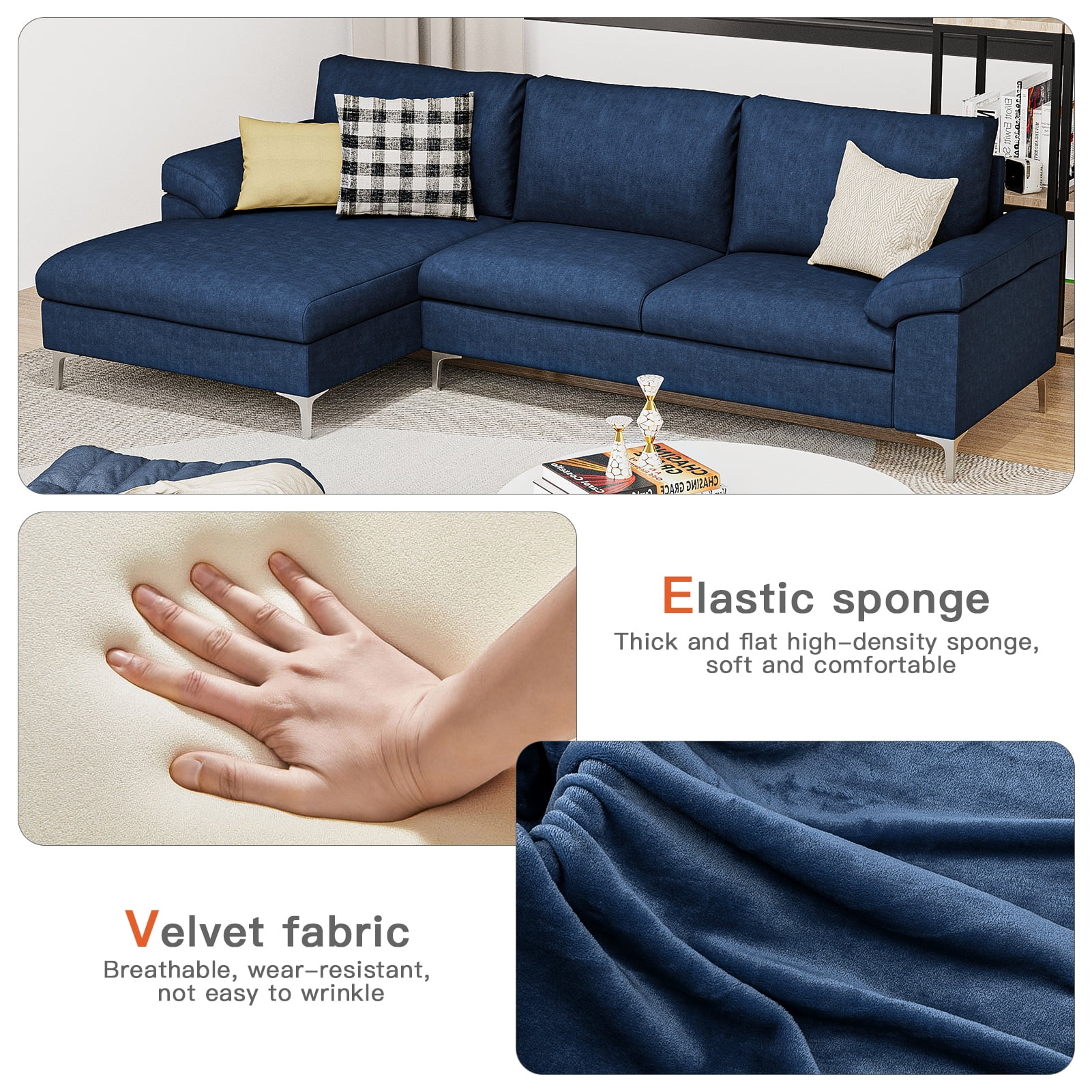 Kepooman Modern L-Shaped Convertible Sofa, Sectional Sofa Bed for Small Space Living Room, Blue Kepooman Modern L-Shaped Convertible Sofa, Sectional Sofa Bed for Small Space Living Room, Blue