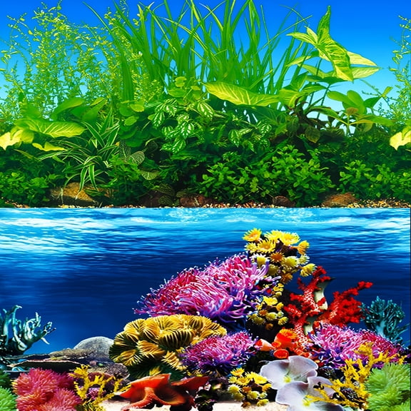 CCOCC 20"X 48"Fish Tank Background Paper Wallpaper 2 Sided Colorful Seaweed Water Plants Aquarium Background Picture
