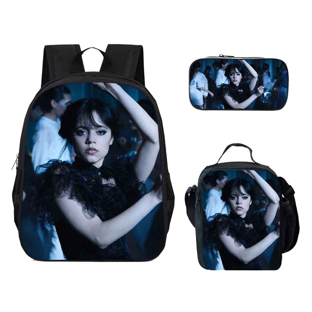Wednesday Addams Sac d'École Trois Pièces pour l'Halloween Sac à Dos pour Élèves du Primaire et du Secondaire Bretelle d'Épaule Ajustable, Grande Capacité, Design Mode