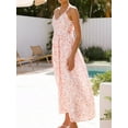 thumbnail image 6 of Womens 2025 Summer Maxi Dress Sleeveless Floral Smocked Boho Beach Long Dress Pink M, 6 of 8