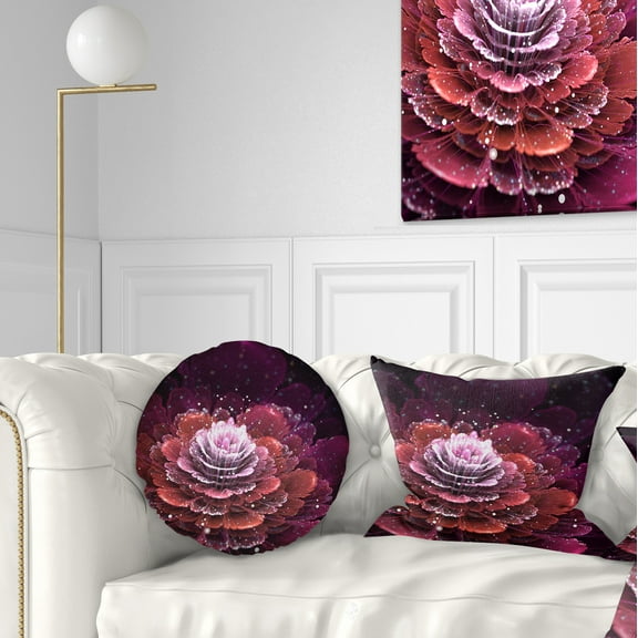 Designart Fractal Flower Red and White - Floral Throw Pillow - 12x20