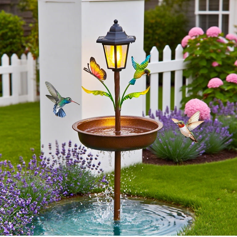 COCOBELA 42" Solar Bird Bath with Butterfly Design, Brown photo 1