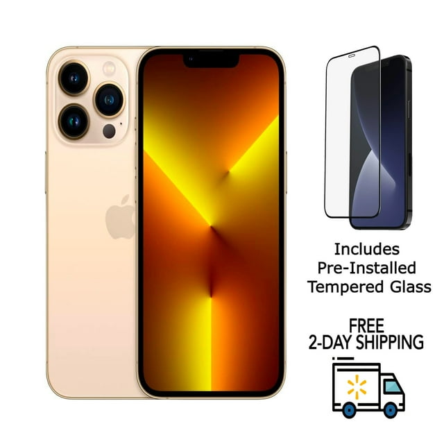 Refurbished Apple iPhone 13 Pro A2483 (Fully Unlocked) 128GB Gold (Grade A) w/ Pre-Installed Tempered Glass