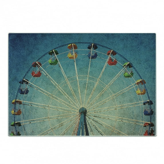 Vintage Cutting Board, Giant Vertical Revolving Ferris Wheel Activity up Antique Entertainment Old Days Picture, Decorative Tempered Glass Cutting and Serving Board, Small Size, Blue, by Ambesonne
