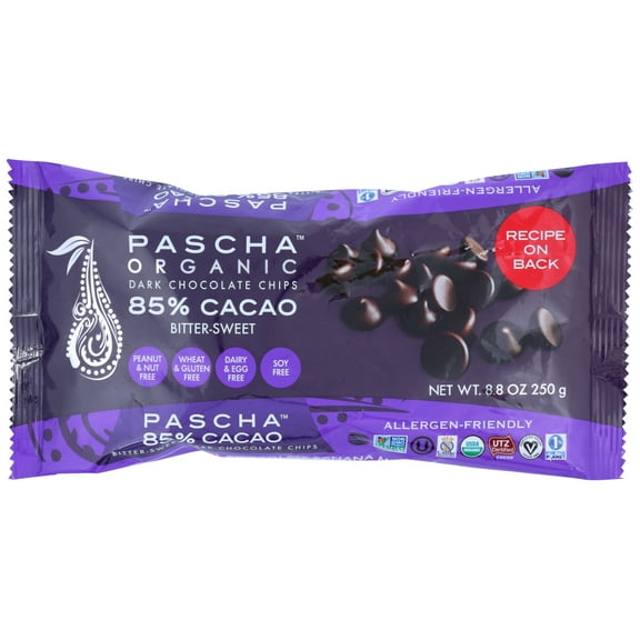 (6 Pack)Pascha Organic Chocolate Chips Bittersweet Dark 85%, 8.8 Oz