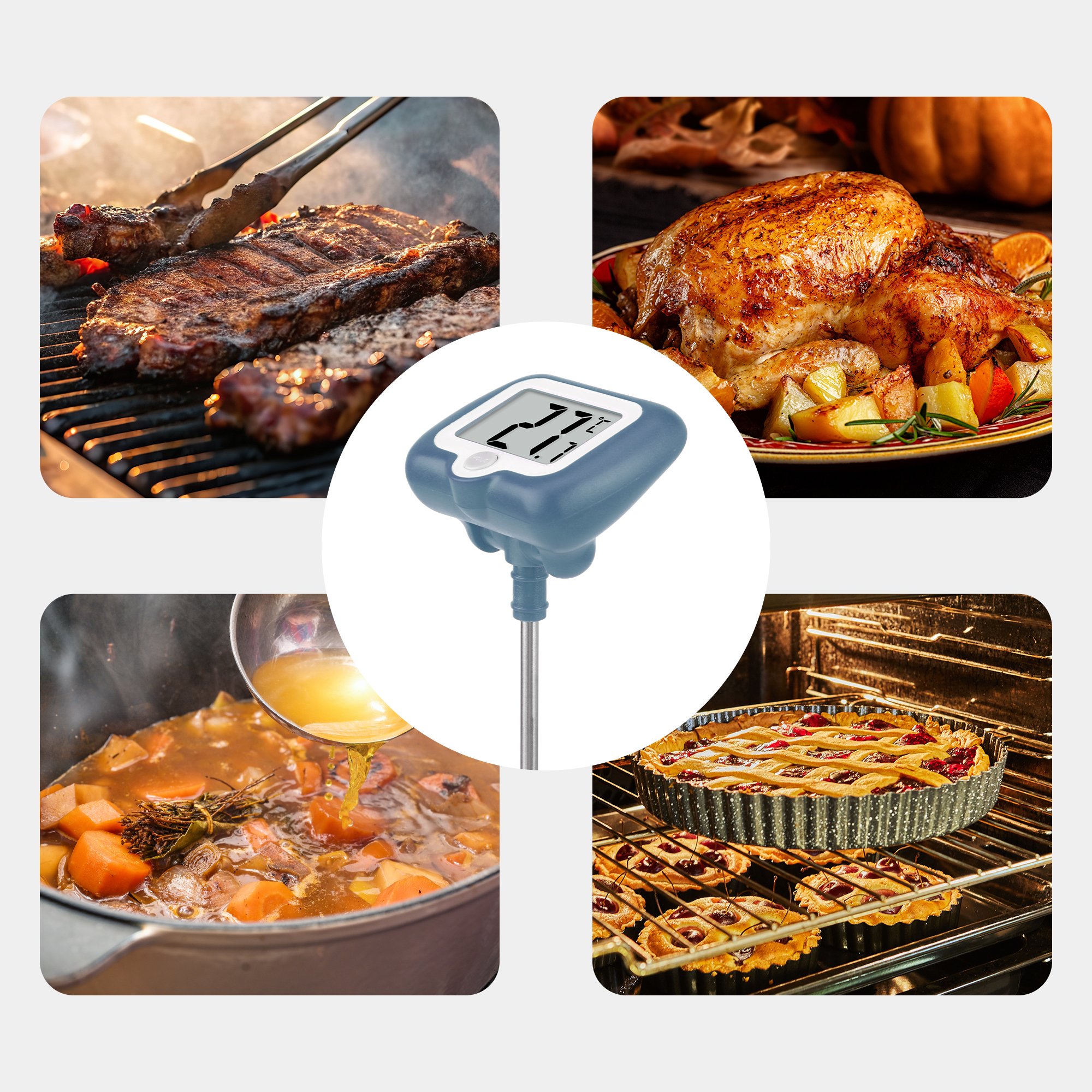 Unique Bargains Instant Read Cooking Thermometer with Clip Blue 9.8 Inch