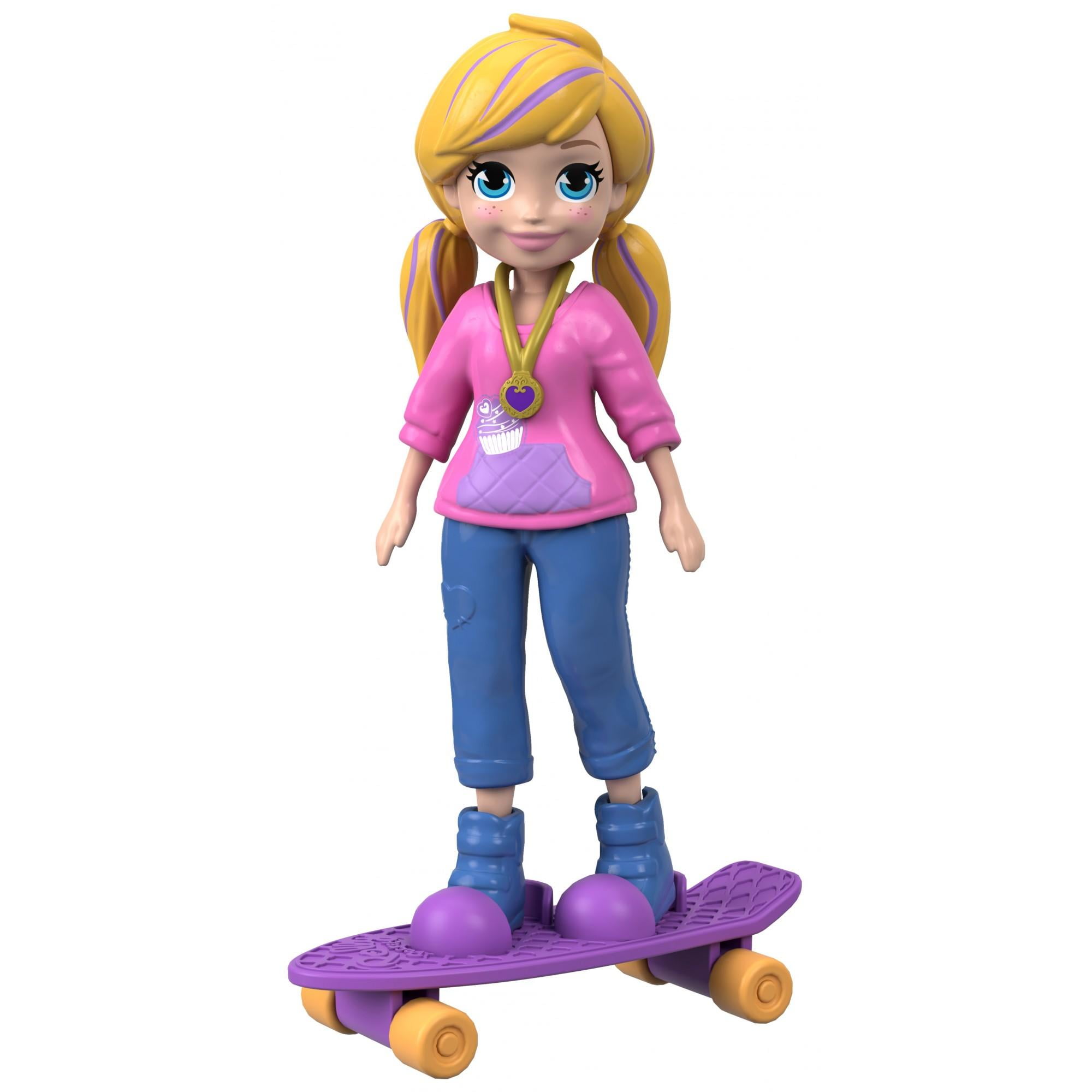 Polly Pocket Active Pose Skate Rockin' Polly Doll with Skateboard - Wa...