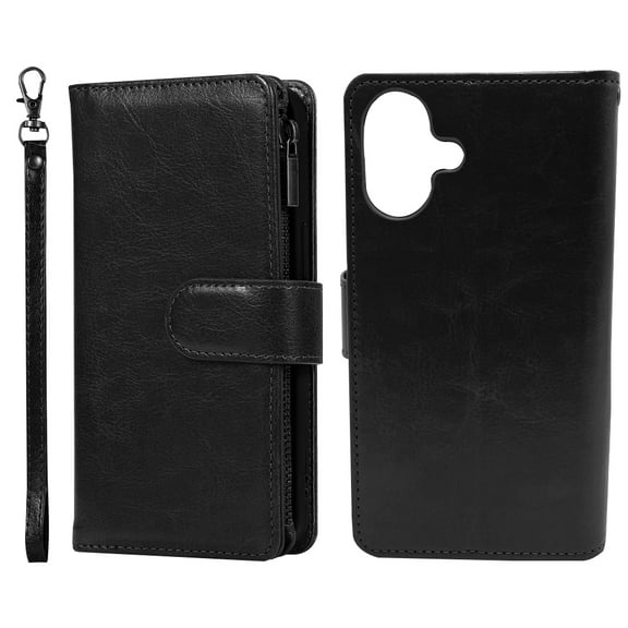 Arcticwind Case Detachable Wallet Case with Card Holder For iPhone 17/PRO/AIR/PRO MAX,Pu Soft Leather Flip Zipper Strap Folio with Protective Strap Wrist Slim Shockproof Phone Cover for Man Women