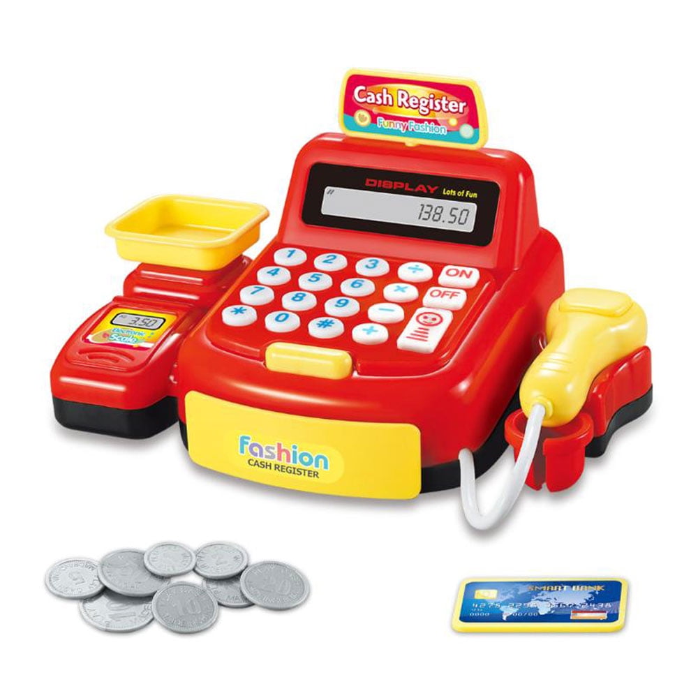 Kids Electronic Cash Register Toy Lights & Sounds Supermarket Till & Play Food 
