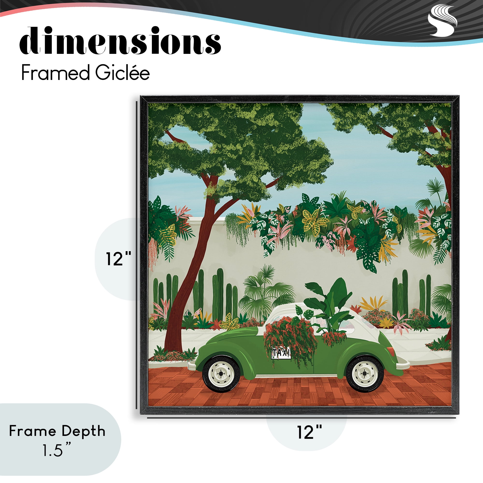 Stupell Industries Overgrown Garden Taxi Black Framed Giclee Art, design by Vero Illustrates