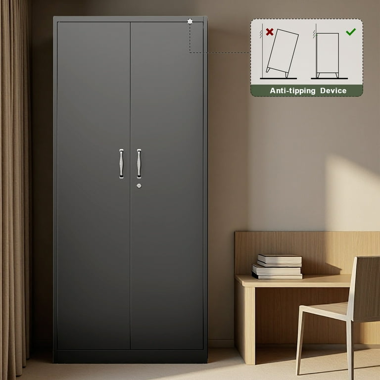 CXUZCZ Metal Garage Storage Cabinet,Black Storage Cabinet with Locking Doors and Adjustable Shelves,71" Tall Large Steel Tool Cabinets for Office,Garage,Shop