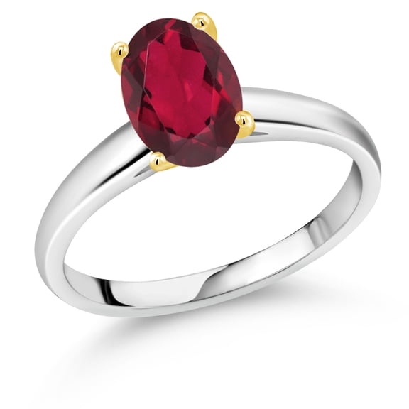 Gem Stone King 925 Silver and 10K Yellow Gold Ruby Red Mystic Quartz Solitaire Engagement Ring for Women | 1.80 Cttw | Oval 9X7MM | Gemstone Birthstone (Size 8)