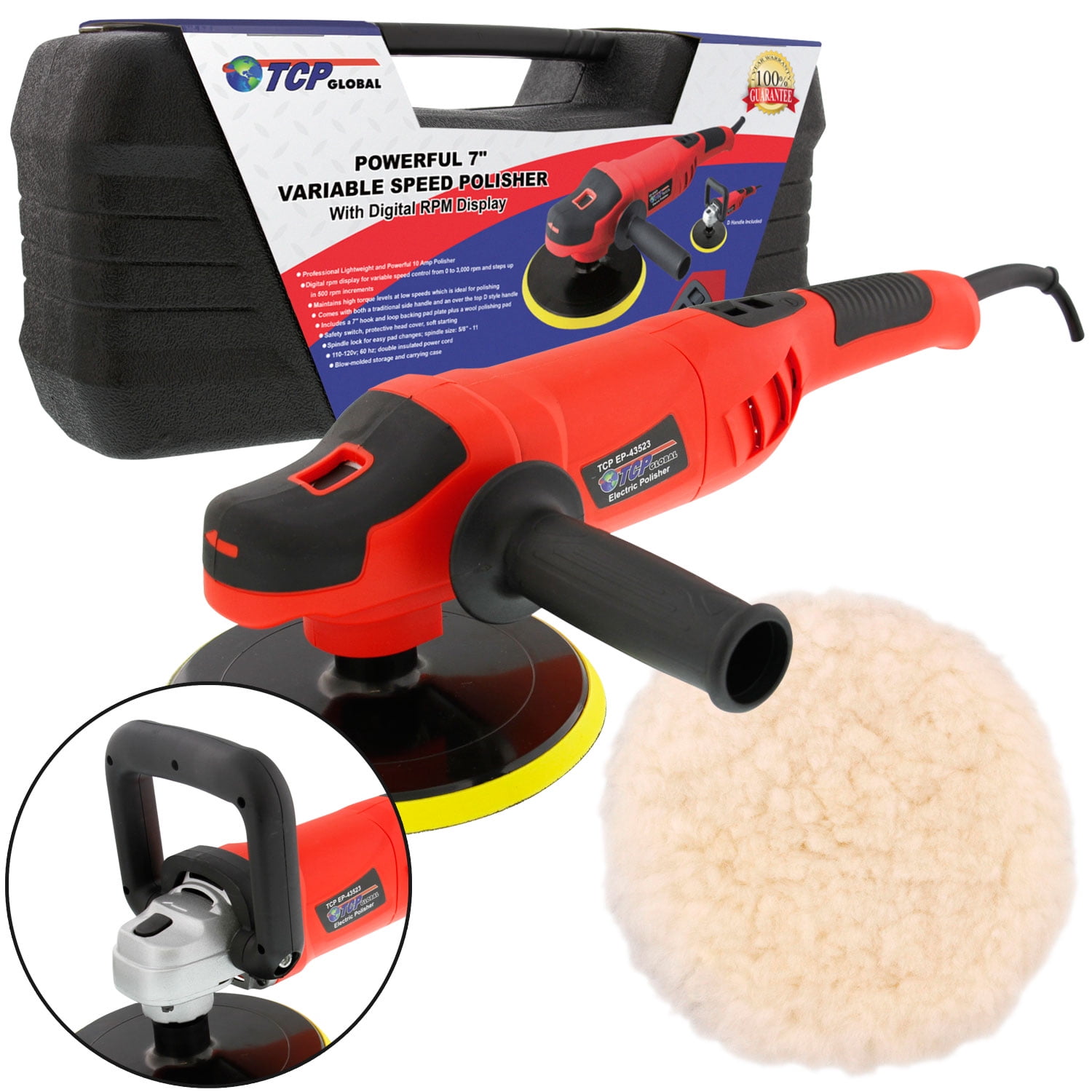 7" Variable Speed Polisher with Digital RPM Display; High Performance Polisher with a... by TCP Global Corp