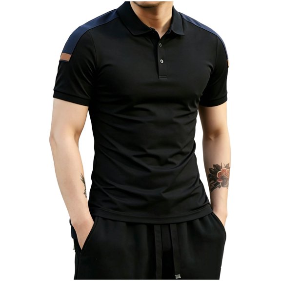 JTSRKL Mens Color Block Golf Shirts Short Sleeve 3 Button Collared Business Tees Casual Patchwork Lapel Summer Trendy Business Tops
