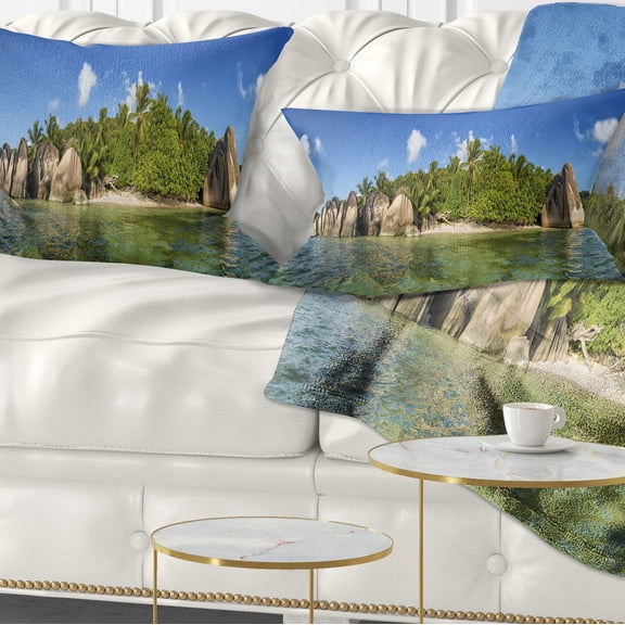 Designart Anse Lazio Beach Seychelles Panorama - Seashore Throw Pillow - 12x20