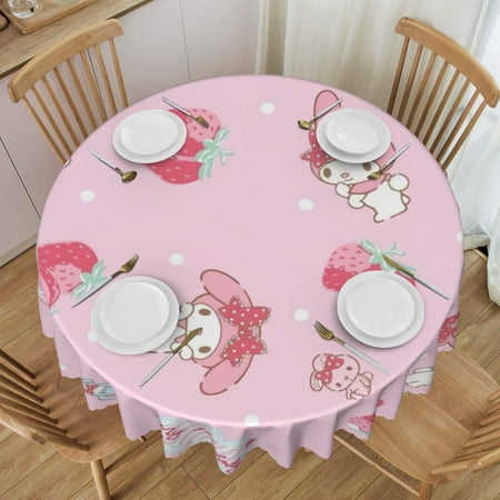 

My Melody 60 Inch Round Tablecloth Waterproof Spill-Proof Wipeable Fall Table Cloth Wrinkle Free Circle Dining Table Cover For Birthday Farmhouse Coffee Kitchen Decor