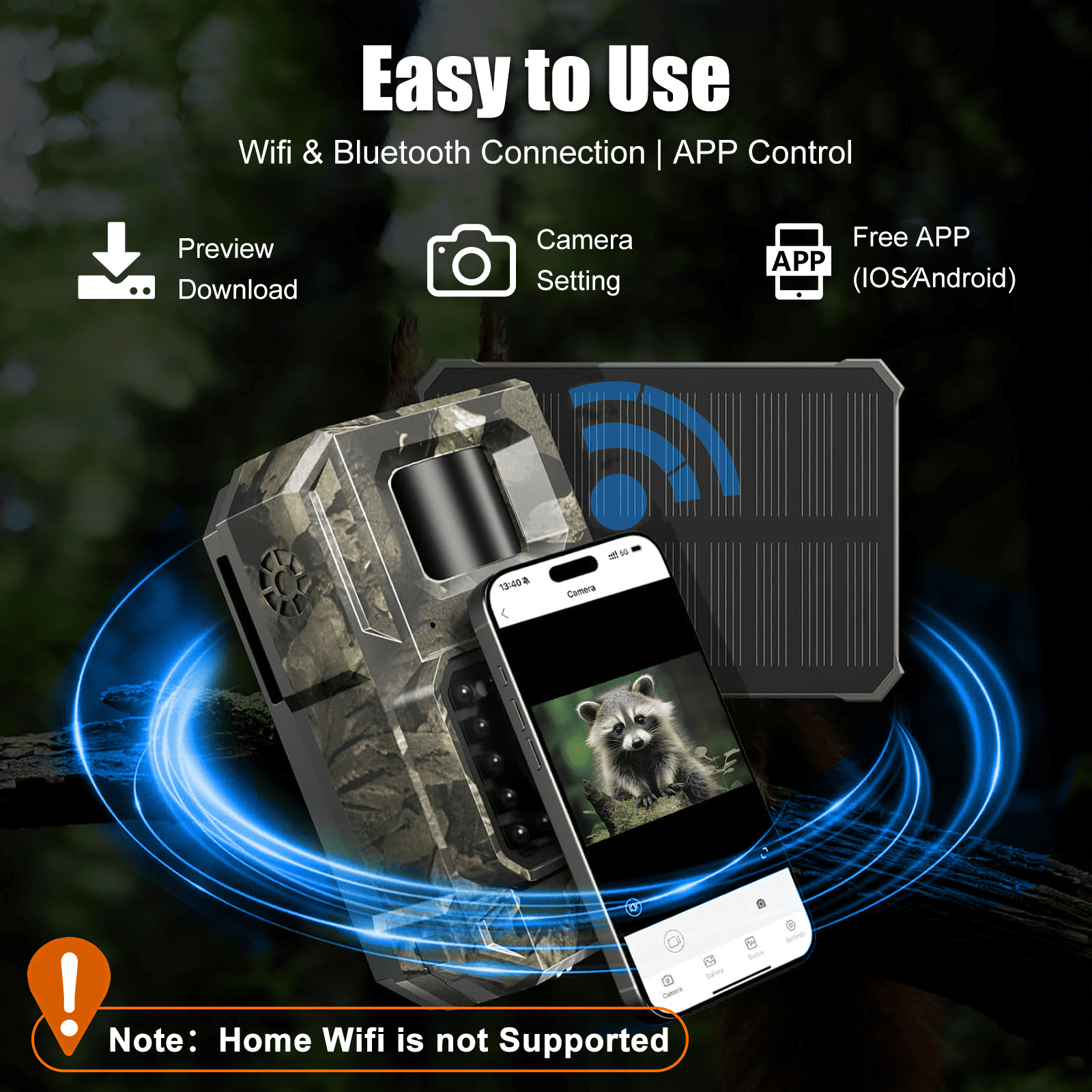 MAXDONE 48MP Bluetooth Trail Camera with 2000mAh Battery, Solar Panel, 32GB Memory Card