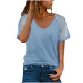 thumbnail image 1 of Blusa de manga corta para mujer con cuello en V, camisas casuales sólidas, blusa ahuecada Pompotops hkajfhjk463749, 1 of 8