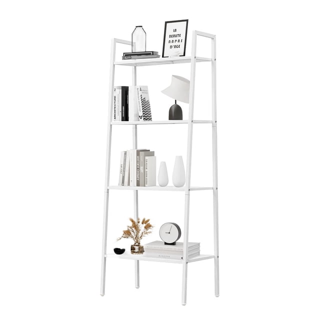 CEWOOS Librero Organizador Minimalista Acero al Carbono de 4 Niveles, Estante Organizador Multiusos con Baldas de Malla, Estantería de Libros Ideal para el Hogar, Oficina, Dormitorio (Blanc